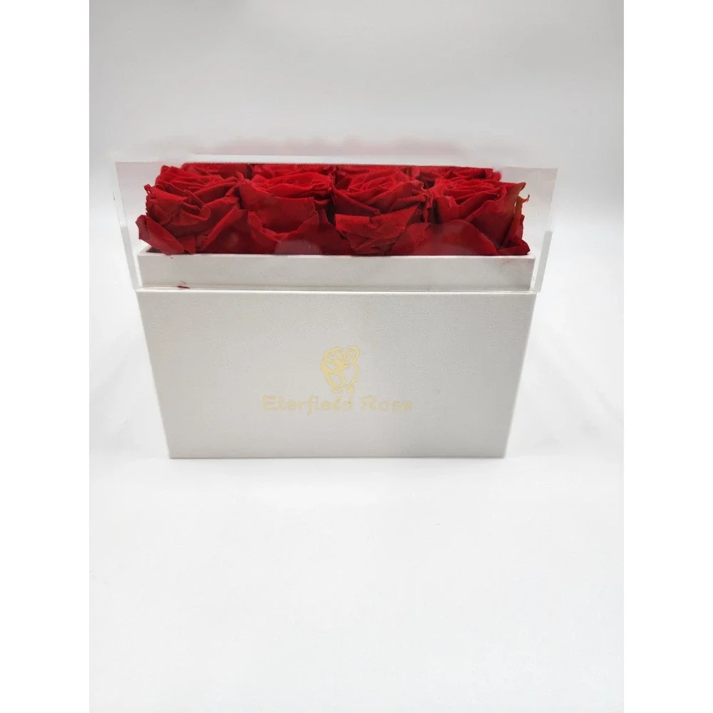 Eterfield Rose Preserved Red Roses in White Square Box with Acrylic Lid 16 Count
